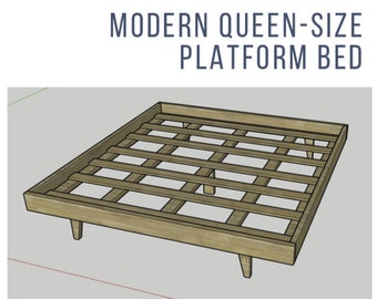 QUEEN SIZED Modern Platform Bed Printable PDF Woodworking Plans Printable