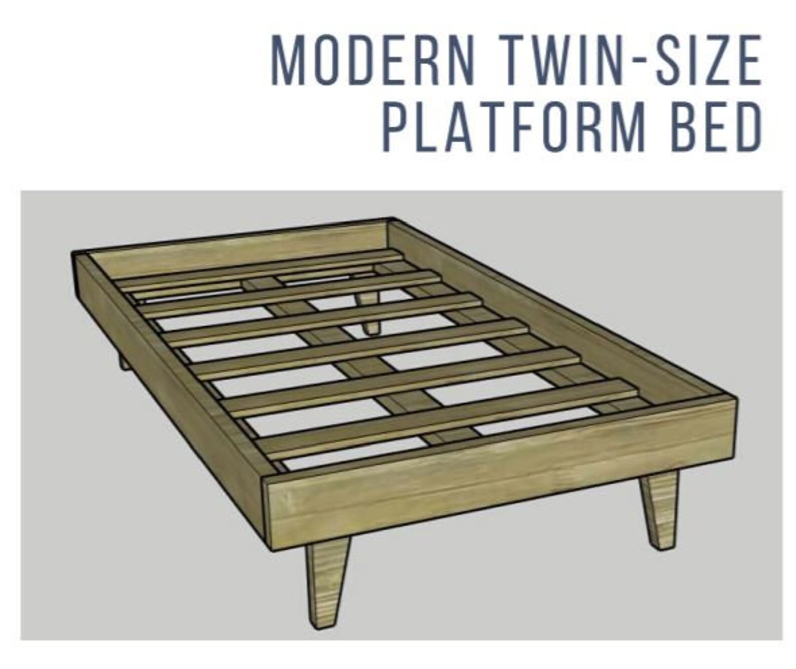 TWIN SIZED Modern Platform Bed Printable PDF Woodworking Plans