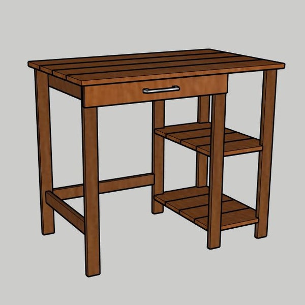 Writing Desk with Drawer and Shelves - Printable PDF Woodworking Plans