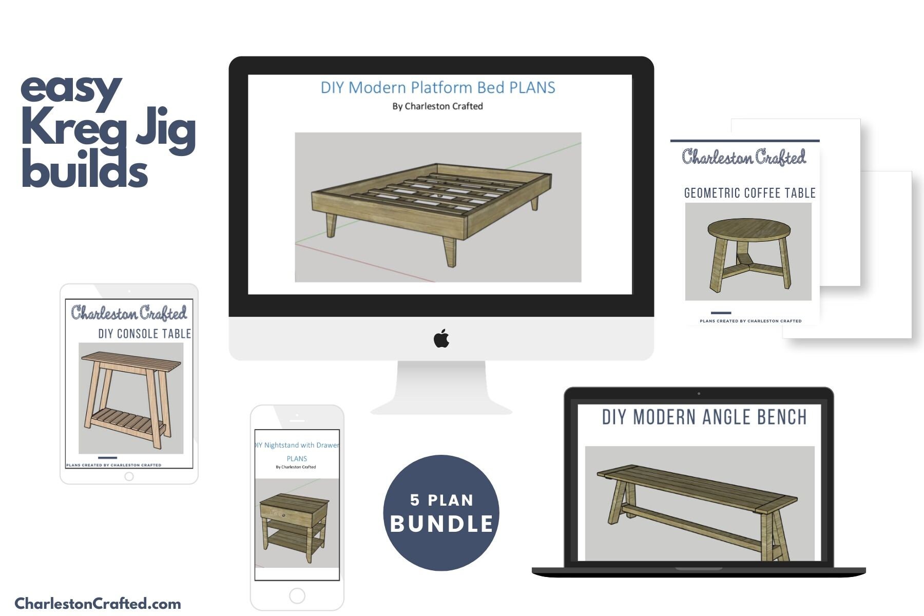 BUNDLE of 5 Kreg Jig Project PDF Woodworking Plans Etsy