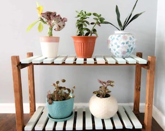 Two tiered slatted plant stand - Printable PDF Woodworking Plans