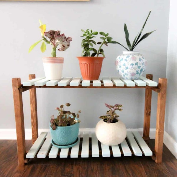 Two tiered slatted plant stand - Printable PDF Woodworking Plans