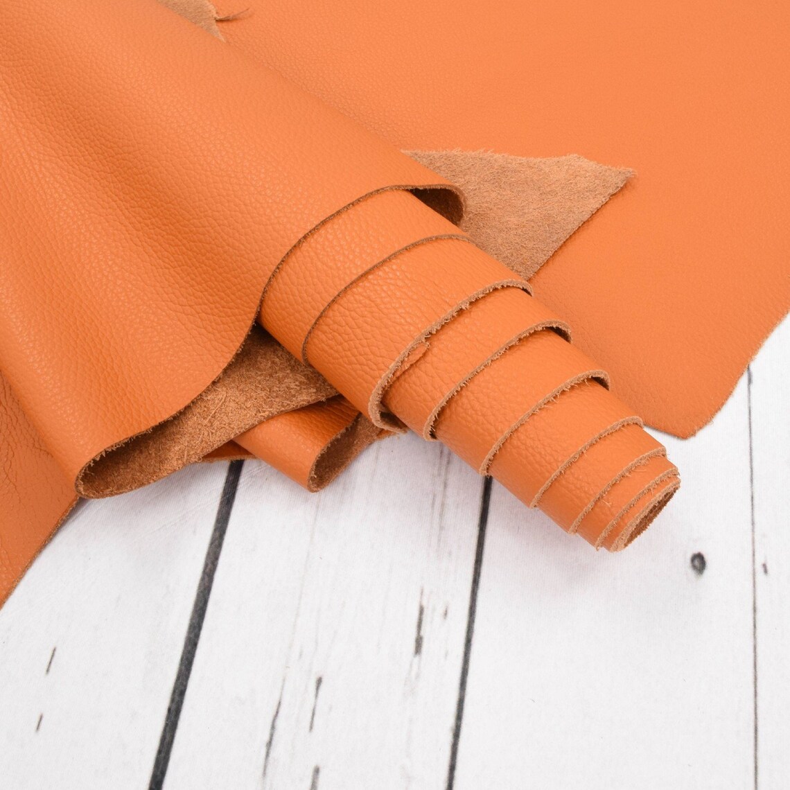 Pebble Grain Leather Pieces / Cowhide / Orange / Burnt / Etsy