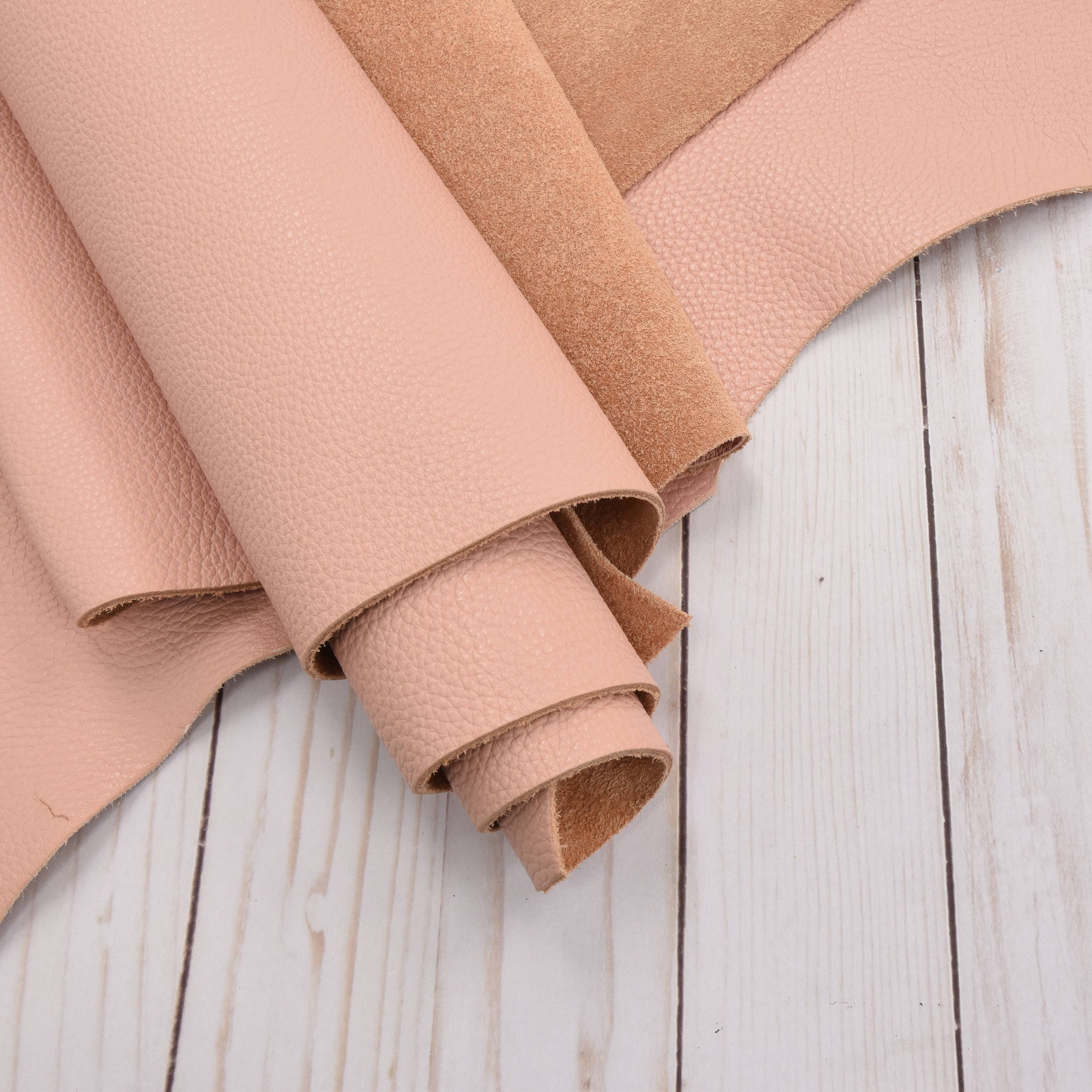 Genuine Cowhide Leather Soft Peach Pink Pebble Grain