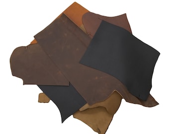 Oil Tanned Cowhide Leather Scraps 3 lb Bag Earth Tone Large Pieces
