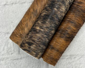 Medium Brindle Hair On Cowhide Leather Sheets Brown Black for DIY Crafts
