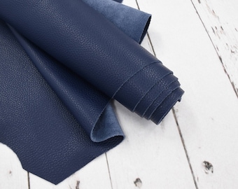 Navy Blue Pebble Grain Cowhide Leather for Handbags Jewelry DIY Crafts