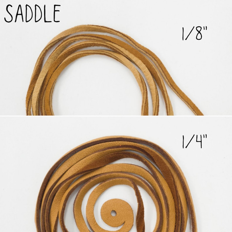 May include: Two rolls of brown leather cord, one 1/8 inch thick and one 1/4 inch thick.  Saddle leather cord.