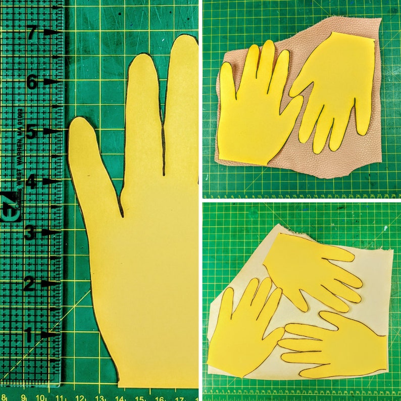 A visual example of what sizes to expect.  Some leather scrap pieces will be upwards of 2 or 3 hands together.