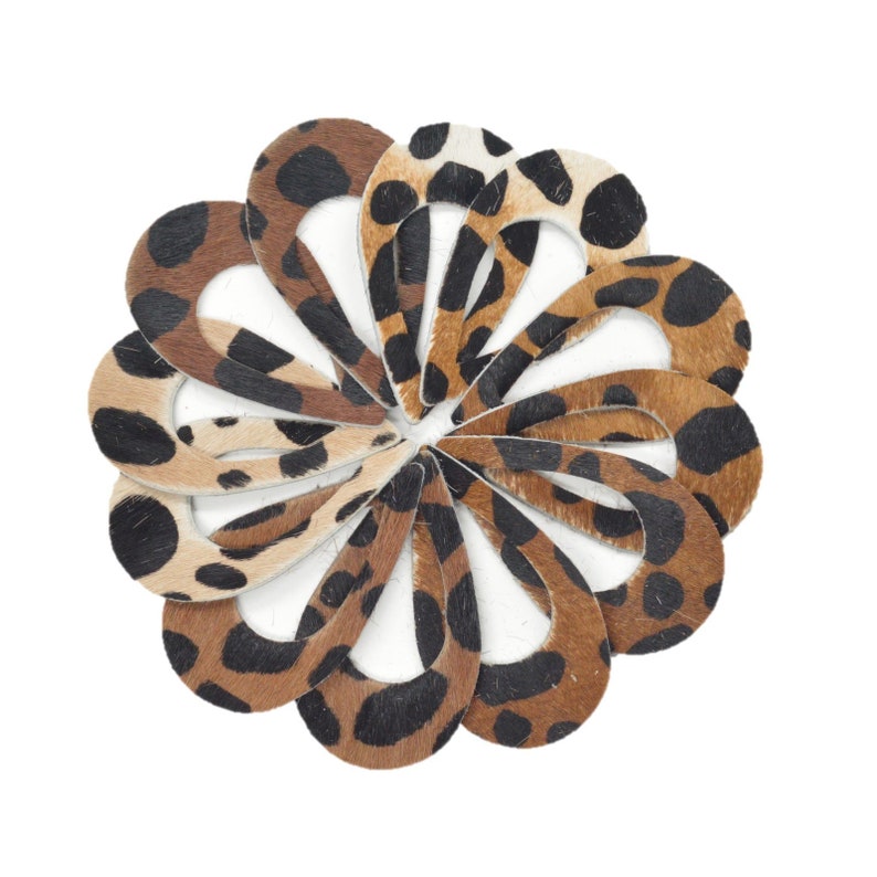 Leather Earrings Teardrop Mini Die Cut 12pk Hair On Brown//White Cheetah Mix DIY