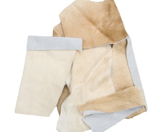 Genuine Hair-On Cowhide Leather Scraps – Light Brown/Tan Remnants for DIY, Upcycling