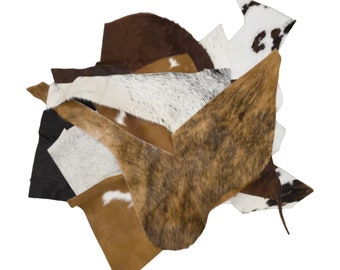 Genuine Hair-On Cowhide Leather Remnants – Bi-Color, Solid, Peppered for Crafts & Leatherworking