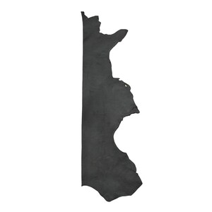 May include: A black leather hide with an irregular shape and a rough texture.