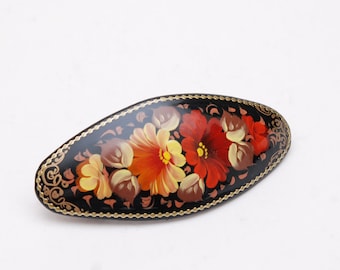 Handmade and handpainted Russian barrette floral hair clip Free Shipping plus free gift!