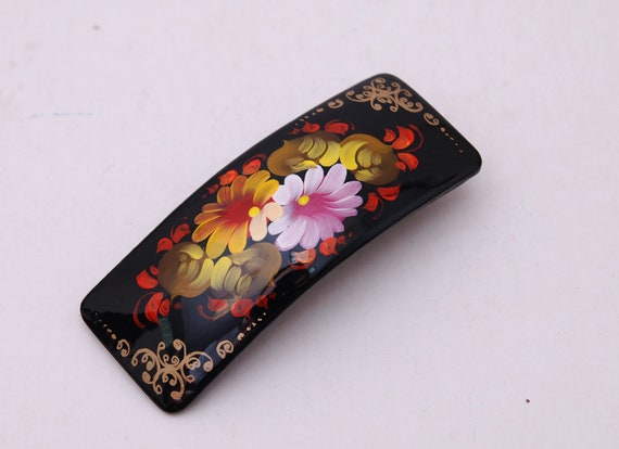 Handmade and handpainted Russian barrette floral hair clip Free Shipping plus free gift!
