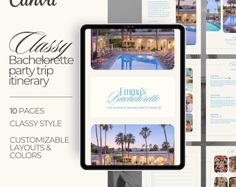 Blue Bachelorette Trip Itinerary Template: Classy Canva Planner (PDF)