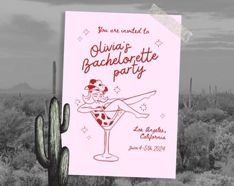 Pink Cowgirl Bachelorette Party Invitation: Western Itinerary Template (Canva Editable)