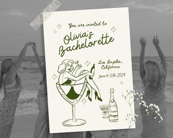 Modern Bachelorette Party Invitation: Hand-Drawn Style, Editable Canva Template