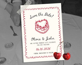 Handwritten Save The Date Card Template: Cherry Red Design (Canva)