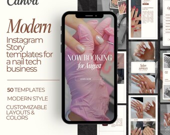 Nail Tech Instagram Story Templates: Salon Social Media Branding (50x Canva Editable)
