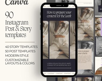 Dark Theme Instagram Post & Story Templates: Canva Bundle (Digital Download)