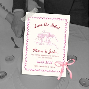 Wedding Save The Date Template, Editable Hand Drawn, Handwritten Save The Date, Invitation Template, Whimsical Invitation, Classy | Canva