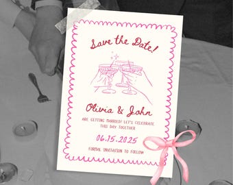 Handwritten Save The Date Template: Whimsical Wedding Invitation (Canva)