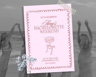 Pink Bachelorette Party Invitation: Modern Itinerary Template (Editable Canva Template)
