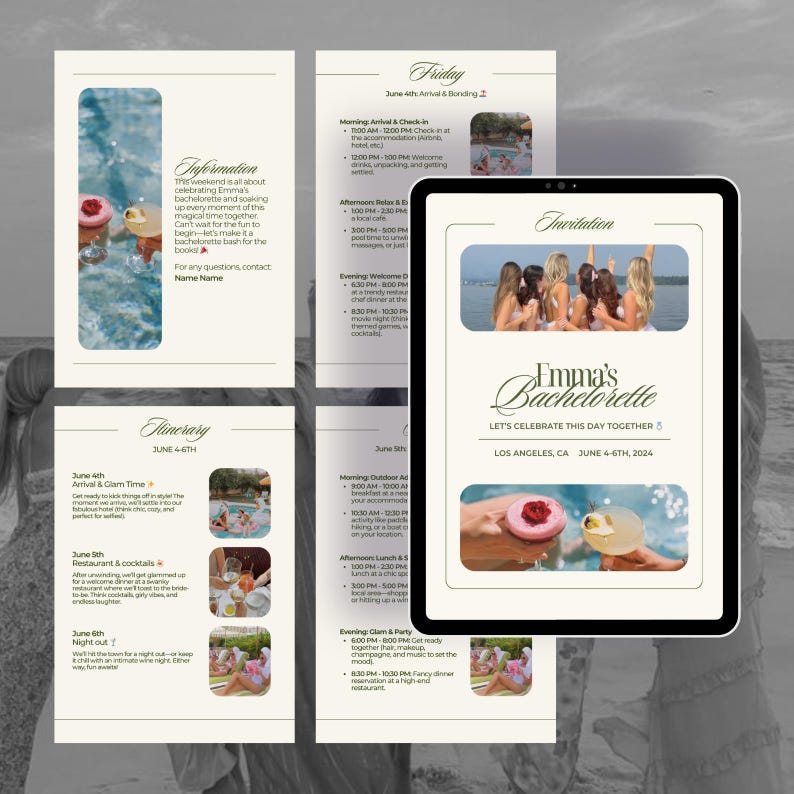 Digital Bachelorette Trip Itinerary Template | PDF, Digital Invitation ...