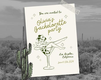 Western Cowgirl Bachelorette Party Invitation: Green Itinerary Template (Editable Canva Template)