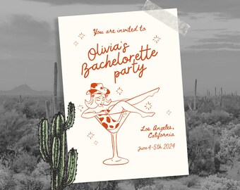 Western Cowgirl Bachelorette Party Invitation: Whimsical Itinerary Template (Editable Canva)