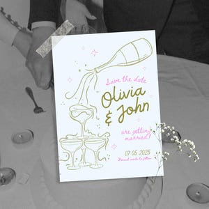 Hochzeit Save the Date Vorlage, bearbeitbare Hand gezeichnet, handgeschriebenes Save the Date, Scribble Illustration, wunderliche Einladung, edel | Leinwand