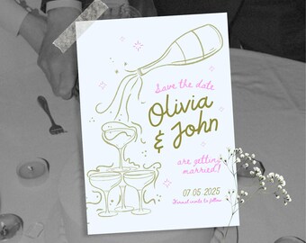 Handwritten Wedding Save The Date Template: Scribble Illustration (Canva)
