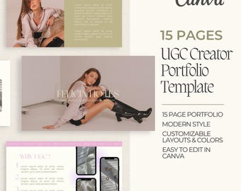 Plantilla de Canva para portafolios de contenido generado por el usuario: Tema minimalista pastel (plantilla digital de 15 páginas)