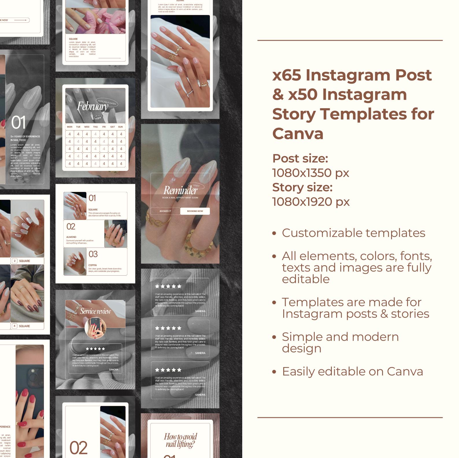 Editable on Canva Nail Tech Artist Salon Business Instagram Post Story ...