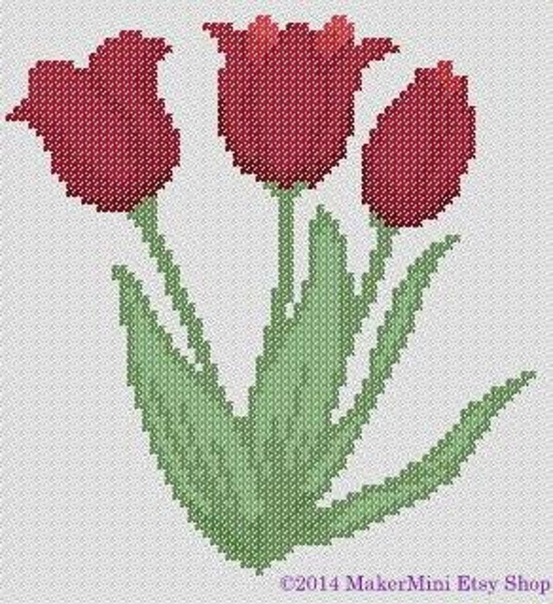 3 Red Tulips Cross Stitch Pattern - Etsy