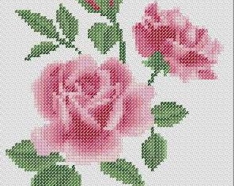 3 roze rozen: kruissteekpatroon