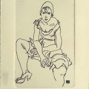 Peut inclure: Gravure en noir et blanc d'une figure assise portant un bonnet et un vêtement à franges. L'œuvre est signée et numérotée 12/20. Le nom de l'artiste est visible en bas à droite.