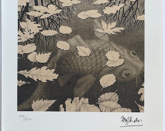 M.C. Escher, &quot;THREE WORLDS&quot; 1898 - 1972, Lithograph Edition