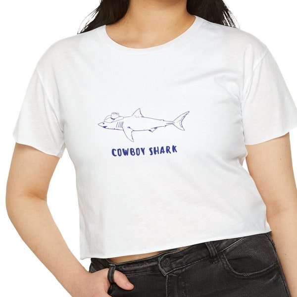 Cowboy Shirt Cowboy Shark Shirt Shark Shirt Funny Shirt Festival Crop Top Crop Top Cowboy Hat Shirt Cowboy Shark Ocean Inspired Shirt Nature