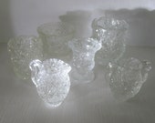 The ultimate Button Daisy Collection - set of six Button and Daisy vintage pressed glass tooth pick holders -