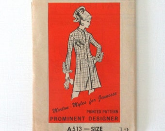 Vintage 60's  Morton Myles for Jeunesse Prominent Designer Fashion Sewing Pattern a513. Misses Long Sleeve Dress. Size 12