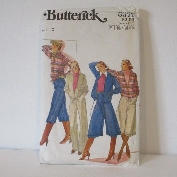Vintage Butterick 5571, Jacket, Culottes & Pants - Guacho suit pattern, size 10 - UNCUT / FACTORY FOLDED