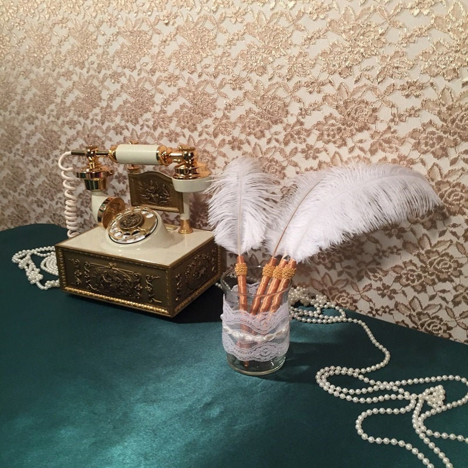 Gold Office Desk Accessories Feather Ballpoint Pen Gold Office Etsy