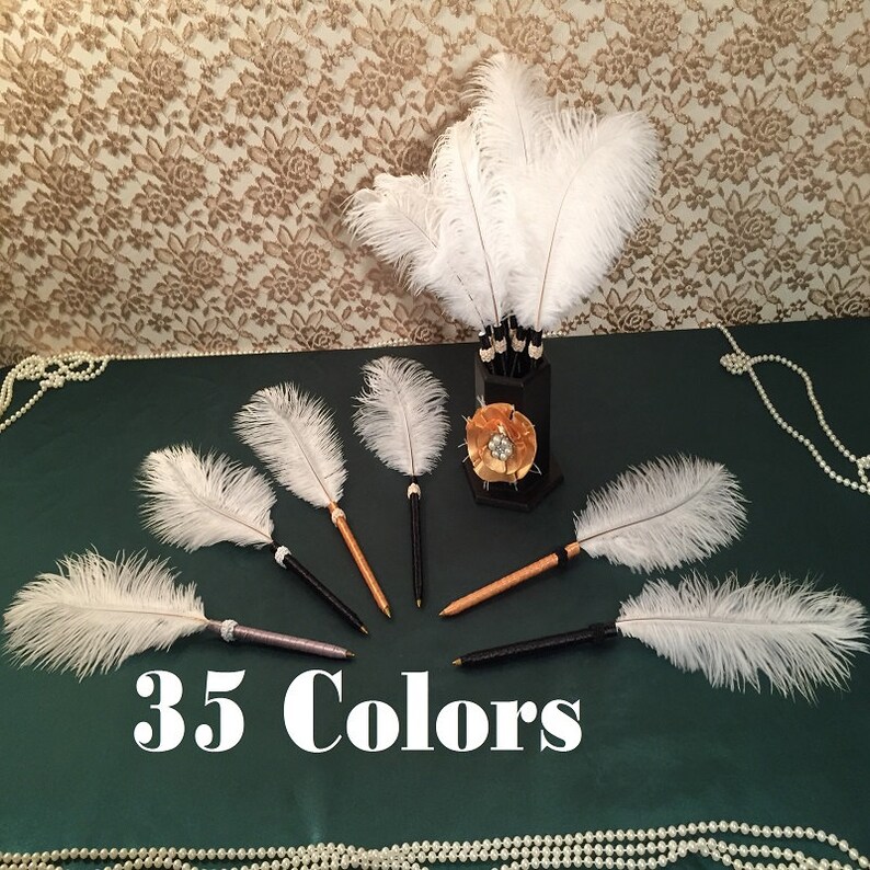 Art Deco Wedding Pen Favors for Guest Book Bridal Shower Favor Bachelorette Party Decoration Wedding Favor Baby Shower Decor Feather Pens