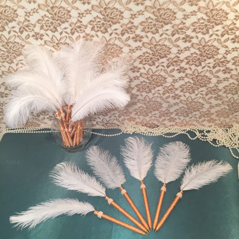 25 Feather Pens Roaring 20s Wedding Party Decor Bachelorette Etsy