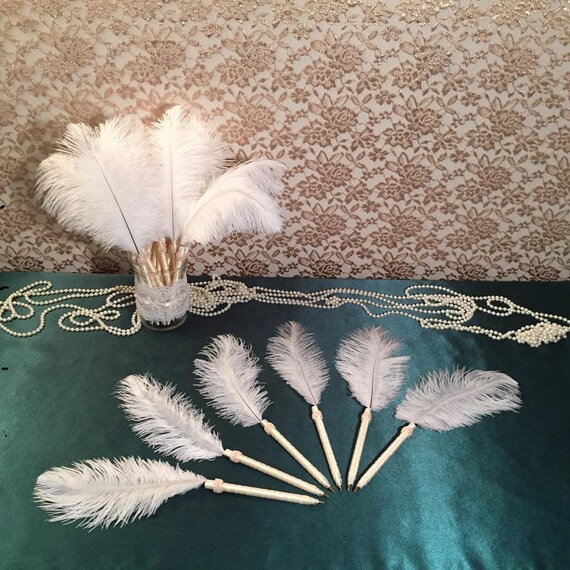 Vintage Wedding Favor Ivory Feather Pens Bridal Shower Favor Etsy