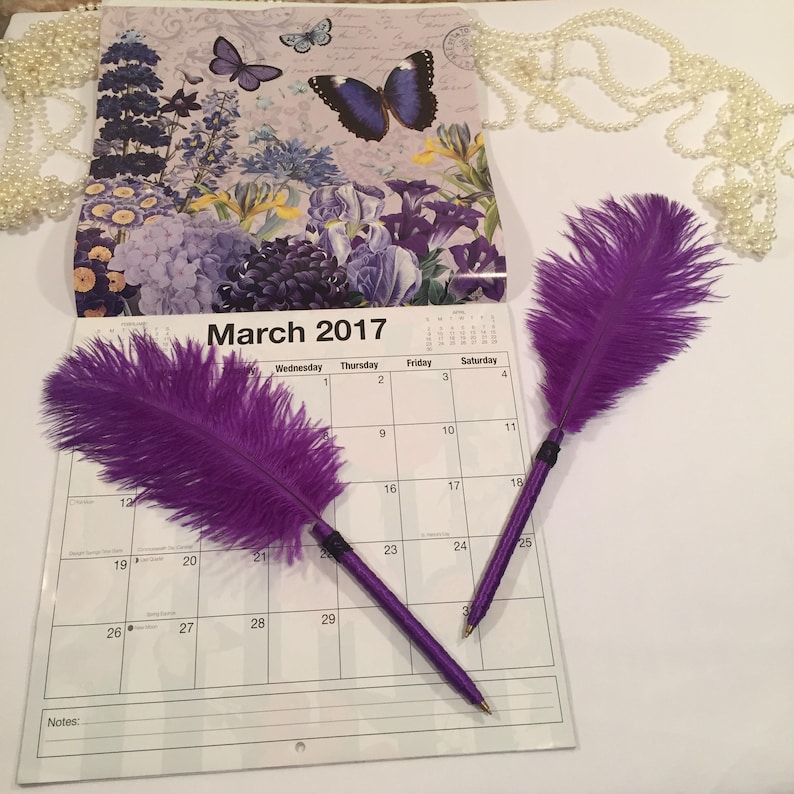 Purple Feather Pens Cute Desk Accessories School Office Supplies Gift Decor Women Mom Bridesmaid Idea Planner