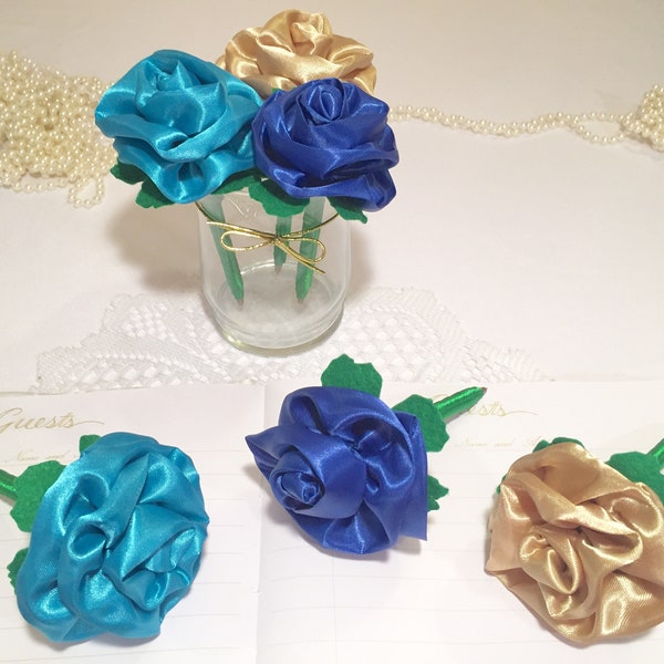 FLOWER PENS Turquoise Wedding Guest Book Pen(Set)Bridal Shower Favor Bachelorette Party Decoration Blue Wedding Pen Party Favor guest book
