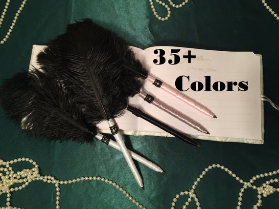 Black Feather Pen Lace Wedding Pens Custom Guest Book Pen Set Old HollyWood Great Gatsby Wedding Party Decorations Black Feather Guest Pens
